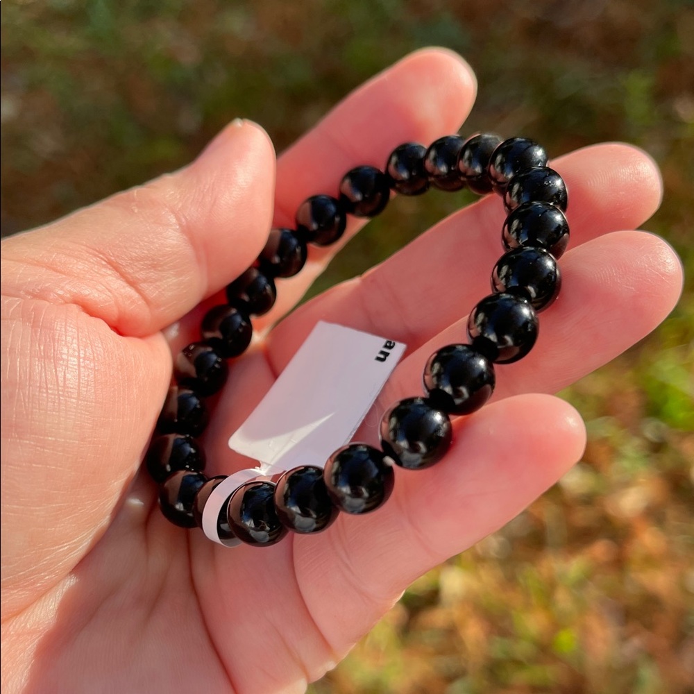 NWT Black Obsidian Beaded Elastic Bracelet - Picture 6 of 6